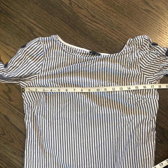 Talbots Blouse Stripe Striped Blue Gray White Buttons small EUC - Picture 3 of 10